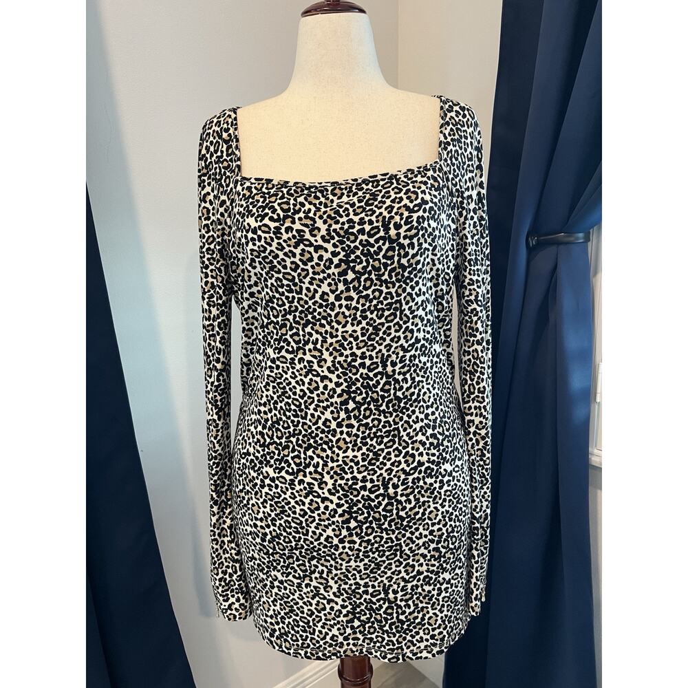 ANN TAYLOR XL Tunic/Mini Dress Leopard Zip Sleeve Rouched Mobwife Night Out Date